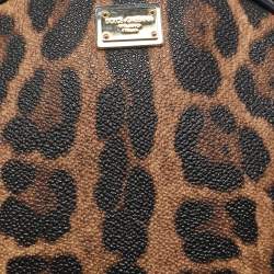 Pre Owned Dolce & Gabbana Beige/Brown Leopard Print Coated Canvas Glam Round Crossbody Bag
