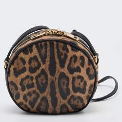 Pre Owned Dolce & Gabbana Beige/Brown Leopard Print Coated Canvas Glam Round Crossbody Bag