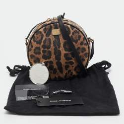 Pre Owned Dolce & Gabbana Beige/Brown Leopard Print Coated Canvas Glam Round Crossbody Bag
