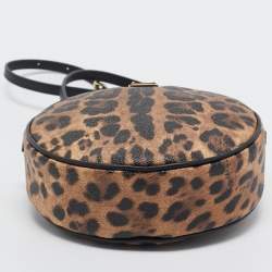 Pre Owned Dolce & Gabbana Beige/Brown Leopard Print Coated Canvas Glam Round Crossbody Bag