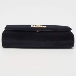 Dolce & Gabbana Black Velvet Crystal Logo Chain Clutch