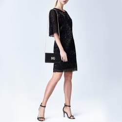 Dolce & Gabbana Black Velvet Crystal Logo Chain Clutch