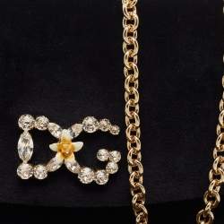 Dolce & Gabbana Black Velvet Crystal Logo Chain Clutch
