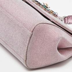 Pre Owned Dolce & Gabbana Pink Lurex Fabric and Leather Mini Miss Sicily Top Handle Bag
