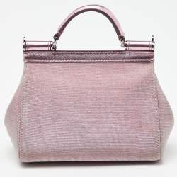 Pre Owned Dolce & Gabbana Pink Lurex Fabric and Leather Mini Miss Sicily Top Handle Bag