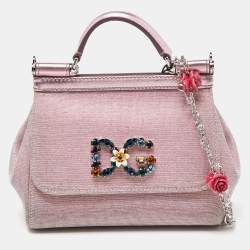 Pre Owned Dolce & Gabbana Pink Lurex Fabric and Leather Mini Miss Sicily Top Handle Bag