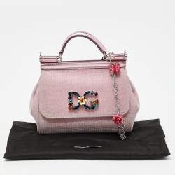 Pre Owned Dolce & Gabbana Pink Lurex Fabric and Leather Mini Miss Sicily Top Handle Bag