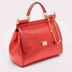 Pre Owned Dolce & Gabbana Red Leather Medium Miss Sicily Top Handle Bag