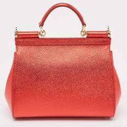 Pre Owned Dolce & Gabbana Red Leather Medium Miss Sicily Top Handle Bag