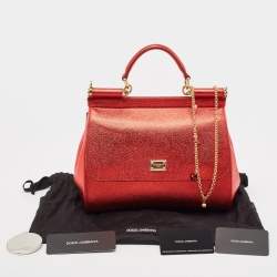 Pre Owned Dolce & Gabbana Red Leather Medium Miss Sicily Top Handle Bag