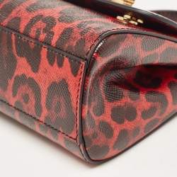 مملوكة مسبقًا Dolce & Gabbana Red/Black Leopard Print Leather Mini Crystal and Spike DG Logo Miss Sicily Bag
