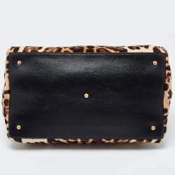 Dolce & Gabbana Brown Leopard Print Calfhair and Leather Frame Satchel