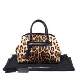 Dolce & Gabbana Brown Leopard Print Calfhair and Leather Frame Satchel
