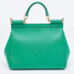 Pre Owned Dolce & Gabbana Green Leather Medium Miss Sicily Top Handle Bag