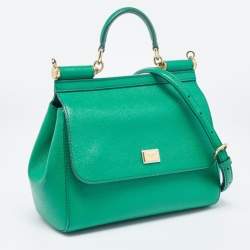 Pre Owned Dolce & Gabbana Green Leather Medium Miss Sicily Top Handle Bag