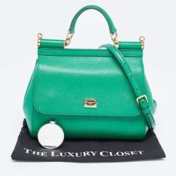 Pre Owned Dolce & Gabbana Green Leather Medium Miss Sicily Top Handle Bag