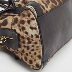 مملوكة مسبقًا Dolce & Gabbana Black/Brown Leopard Print Canvas Miss Easy Way Satchel