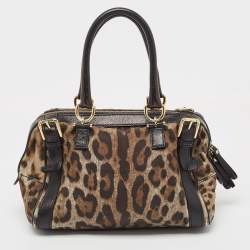 مملوكة مسبقًا Dolce & Gabbana Black/Brown Leopard Print Canvas Miss Easy Way Satchel