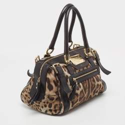 مملوكة مسبقًا Dolce & Gabbana Black/Brown Leopard Print Canvas Miss Easy Way Satchel
