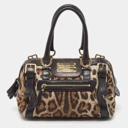 مملوكة مسبقًا Dolce & Gabbana Black/Brown Leopard Print Canvas Miss Easy Way Satchel
