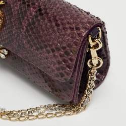 Pre Owned Dolce & Gabbana Purple Python Chain Clutch