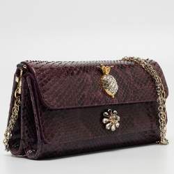 Pre Owned Dolce & Gabbana Purple Python Chain Clutch