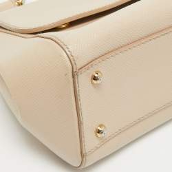 Dolce & Gabbana Beige Leather Medium Miss Sicily Top Handle Bag