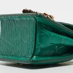 Pre Owned Dolce & Gabbana Green Crocodile Micro Devotion Bag