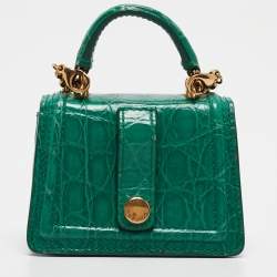 Pre Owned Dolce & Gabbana Green Crocodile Micro Devotion Bag