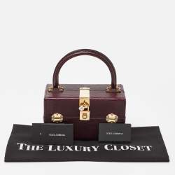 Pre Owned Dolce & Gabbana Burgundy Iguana Embossed Leather Box Bag