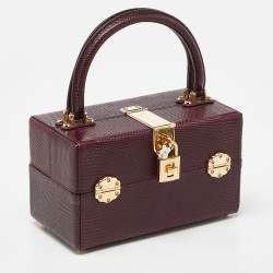Pre Owned Dolce & Gabbana Burgundy Iguana Embossed Leather Box Bag