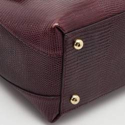 Pre Owned Dolce & Gabbana Burgundy Lizard Embossed Leather Medium Lucia Top Handle Bag