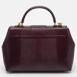 Pre Owned Dolce & Gabbana Burgundy Lizard Embossed Leather Medium Lucia Top Handle Bag