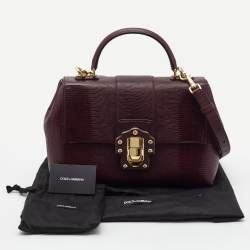Pre Owned Dolce & Gabbana Burgundy Lizard Embossed Leather Medium Lucia Top Handle Bag