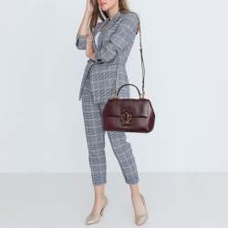 Pre Owned Dolce & Gabbana Burgundy Lizard Embossed Leather Medium Lucia Top Handle Bag