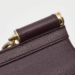 Pre Owned Dolce & Gabbana Burgundy Leather Medium Miss Sicily Top Handle Bag