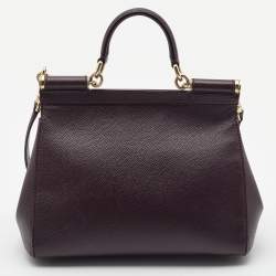 Pre Owned Dolce & Gabbana Burgundy Leather Medium Miss Sicily Top Handle Bag