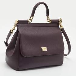 Pre Owned Dolce & Gabbana Burgundy Leather Medium Miss Sicily Top Handle Bag