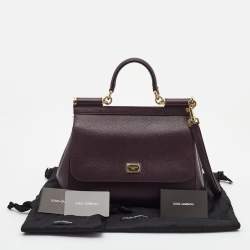 Pre Owned Dolce & Gabbana Burgundy Leather Medium Miss Sicily Top Handle Bag