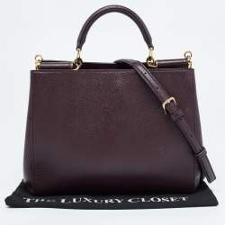 Pre Owned Dolce & Gabbana Burgundy Leather Sicily Top Handle Bag