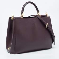 Pre Owned Dolce & Gabbana Burgundy Leather Sicily Top Handle Bag