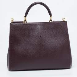 Pre Owned Dolce & Gabbana Burgundy Leather Sicily Top Handle Bag