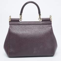 Dolce & Gabbana Burgundy Leather Small Miss Sicily Top Handle Bag
