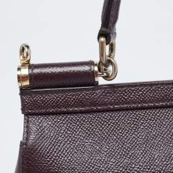 Dolce & Gabbana Burgundy Leather Small Miss Sicily Top Handle Bag