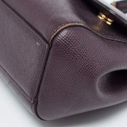 Dolce & Gabbana Burgundy Leather Small Miss Sicily Top Handle Bag