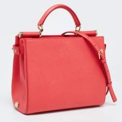 Pre Owned Dolce & Gabbana Coral Pink Leather Miss Sicily Tote