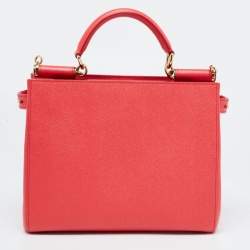 Pre Owned Dolce & Gabbana Coral Pink Leather Miss Sicily Tote