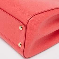Pre Owned Dolce & Gabbana Coral Pink Leather Miss Sicily Tote