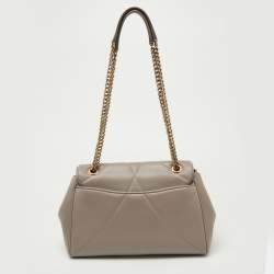 Pre Owned Dolce & Gabbana Taupe Quilted Nappa Leather Large Devotion Shoulder Bag
