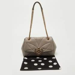 Pre Owned Dolce & Gabbana Taupe Quilted Nappa Leather Large Devotion Shoulder Bag